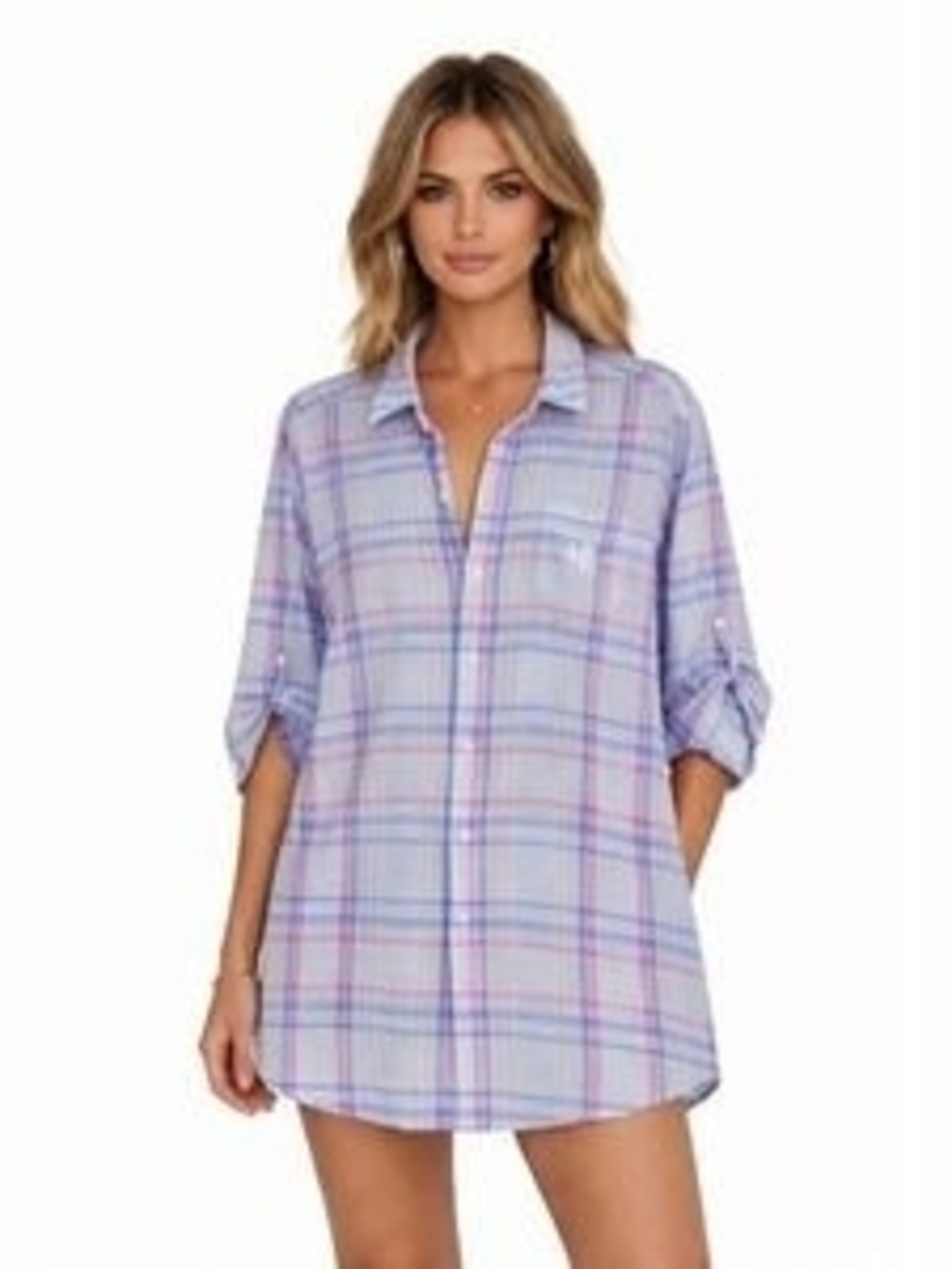 Lauren Ralph Lauren Lavender Plaid Roll-Tab Button-Down Shirt